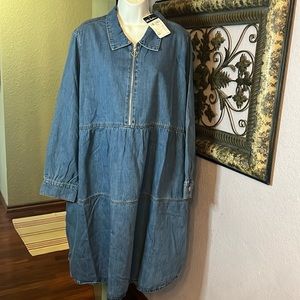 NWT Ulla Popken denim dress- blue denim layered / long sleeved Sz 24/26